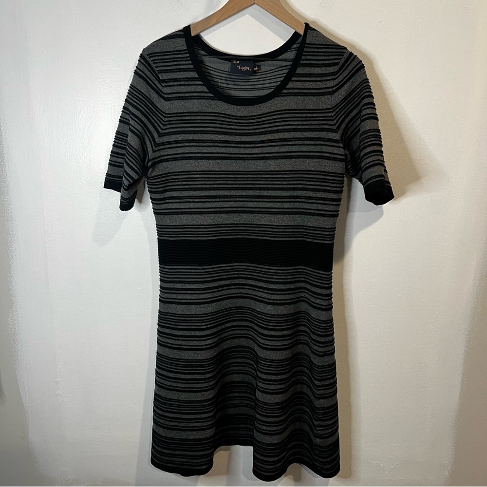 Women’s | Just… Taylor Black and Gray Striped Sweater Dress | Large